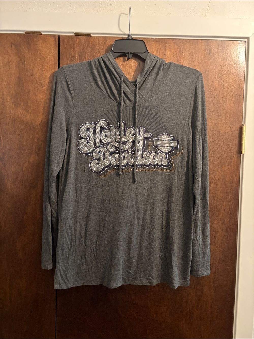 Harley-Davidson Gray Rhinestone Logo Hooded Top